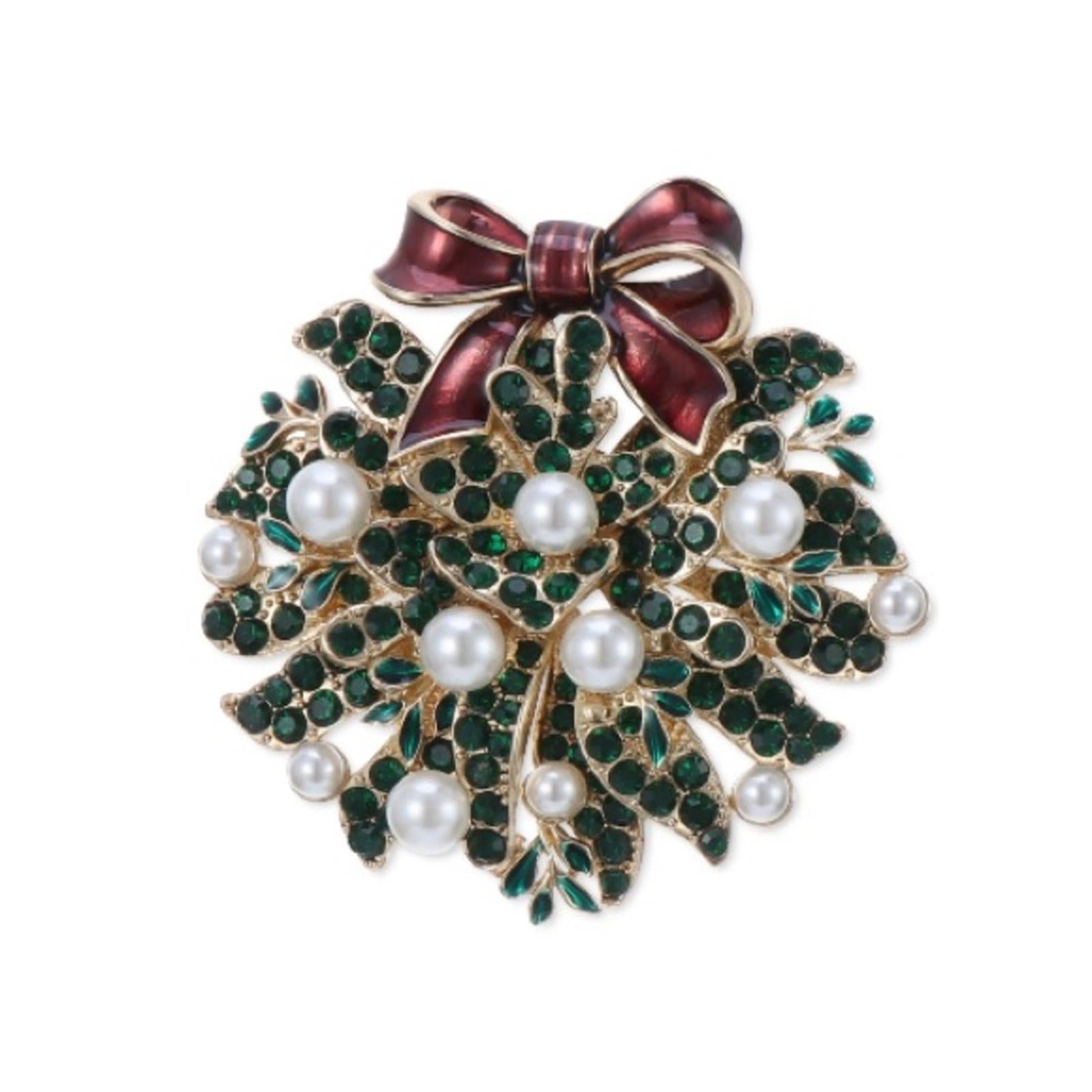 Charter Club Gold-Tone Crystal & Faux Pearl Wreath Pin/ Brooch New in Box $29.50