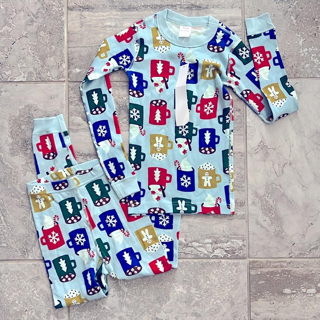 Hanna Anderson Long John Pajama Set, Holiday Cozy Cocoa Cups Size 8 New w/Tag