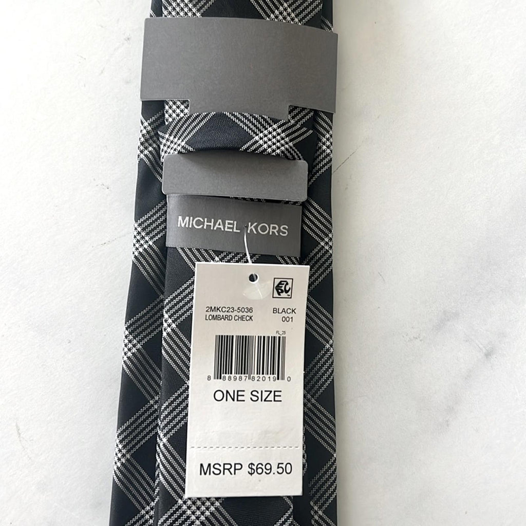 Michael Kors Men's Lombard Check Tie in Black/White Plaid, One Size, NWT