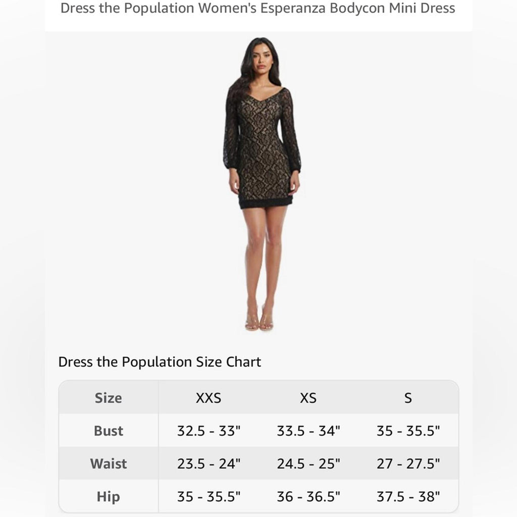 Dress the Population Esperanza Bodycon Mini Dress, Black/Nude Size S EXCELLENT