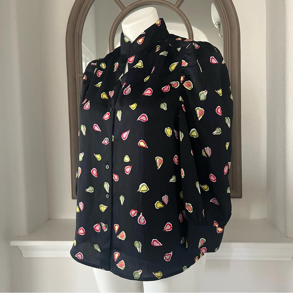 Nic+Zoe Party Pears Button Front Top, Black Mul Size S New w/Tag Retail $148