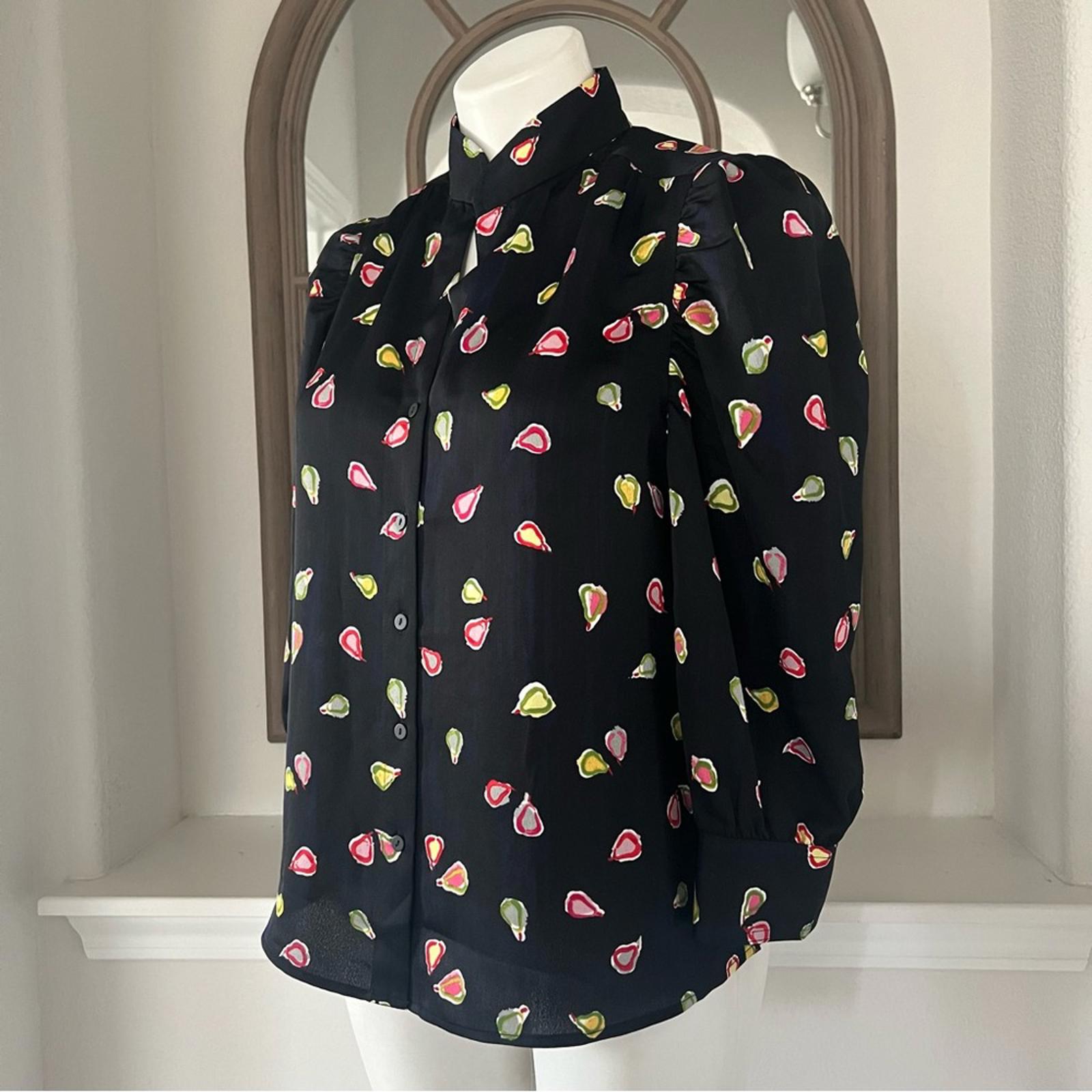 Nic+Zoe Party Pears Button Front Top, Black Mul Size S New w/Tag Retail $148
