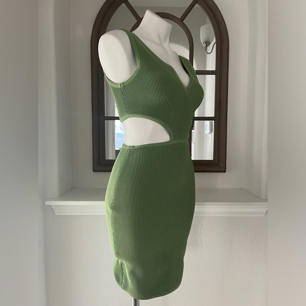 Dress the Population Cut-Out Ribbed Knit Dress, Green Size XS New w/o Tag