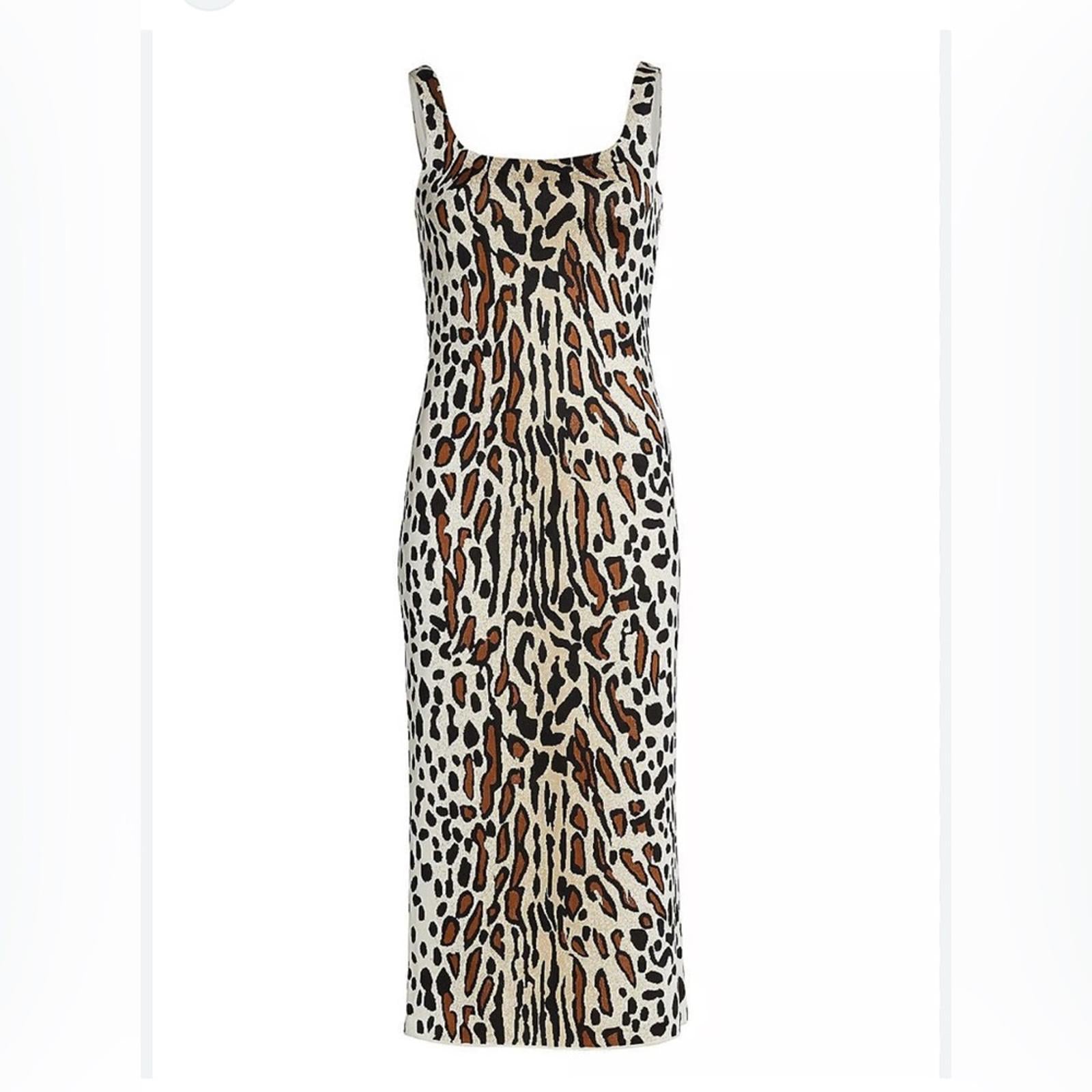 St. John Margay Animal Print Midi Dress in Brown Multi, Size 2 NEW w/Tag $1,295