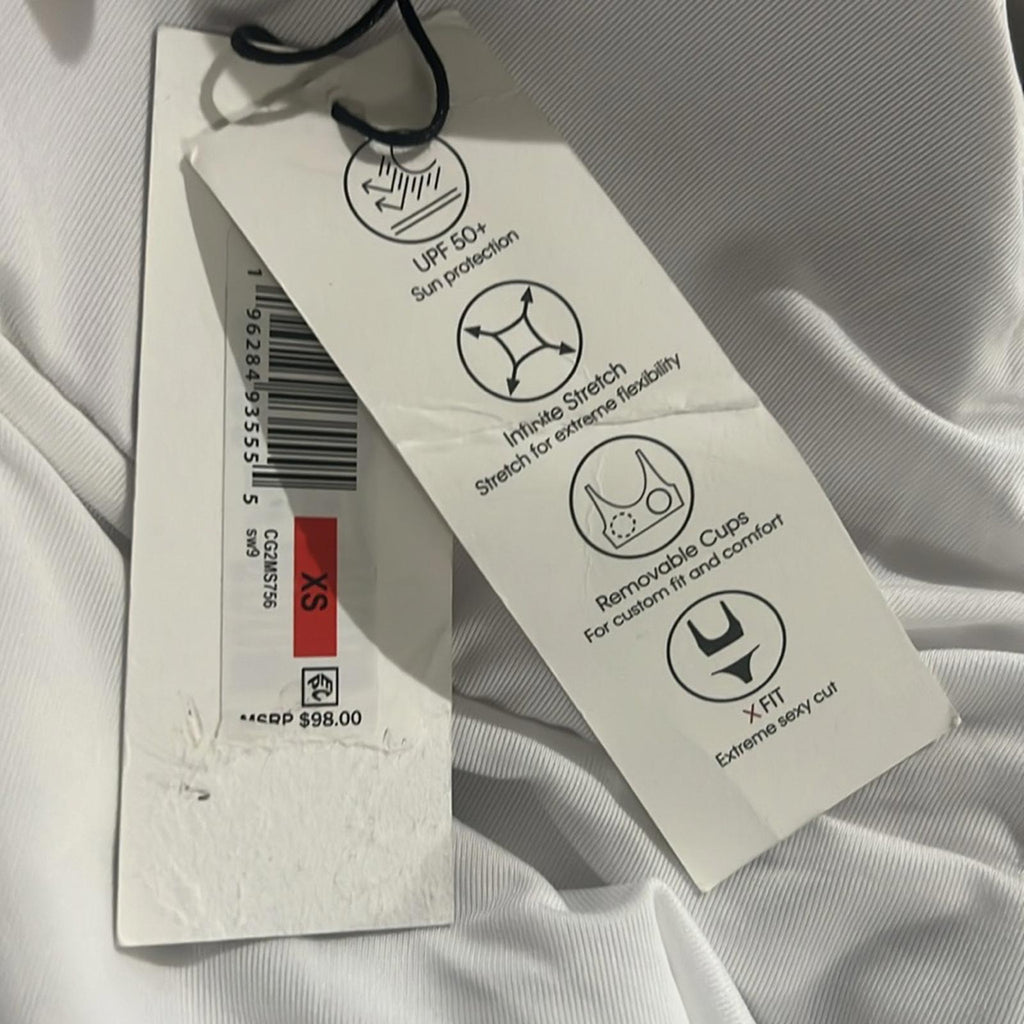 Calvin Klein Deep U-Back Logo One-Piece  Swimsuit in White, Size XS NEW w/Tag