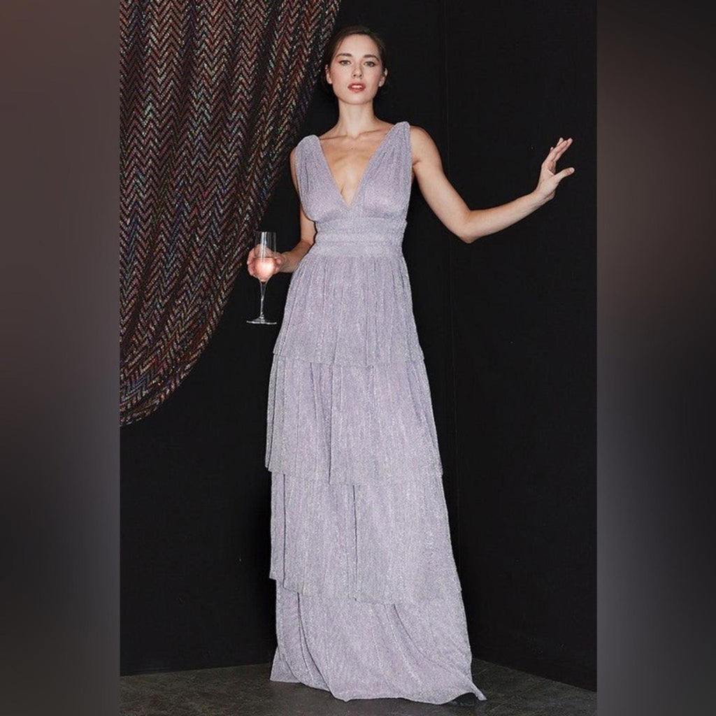 Sabina Musayev Alpha Pleated Knit Layered Maxi Dress, Lilac/Purple Size XL NEW