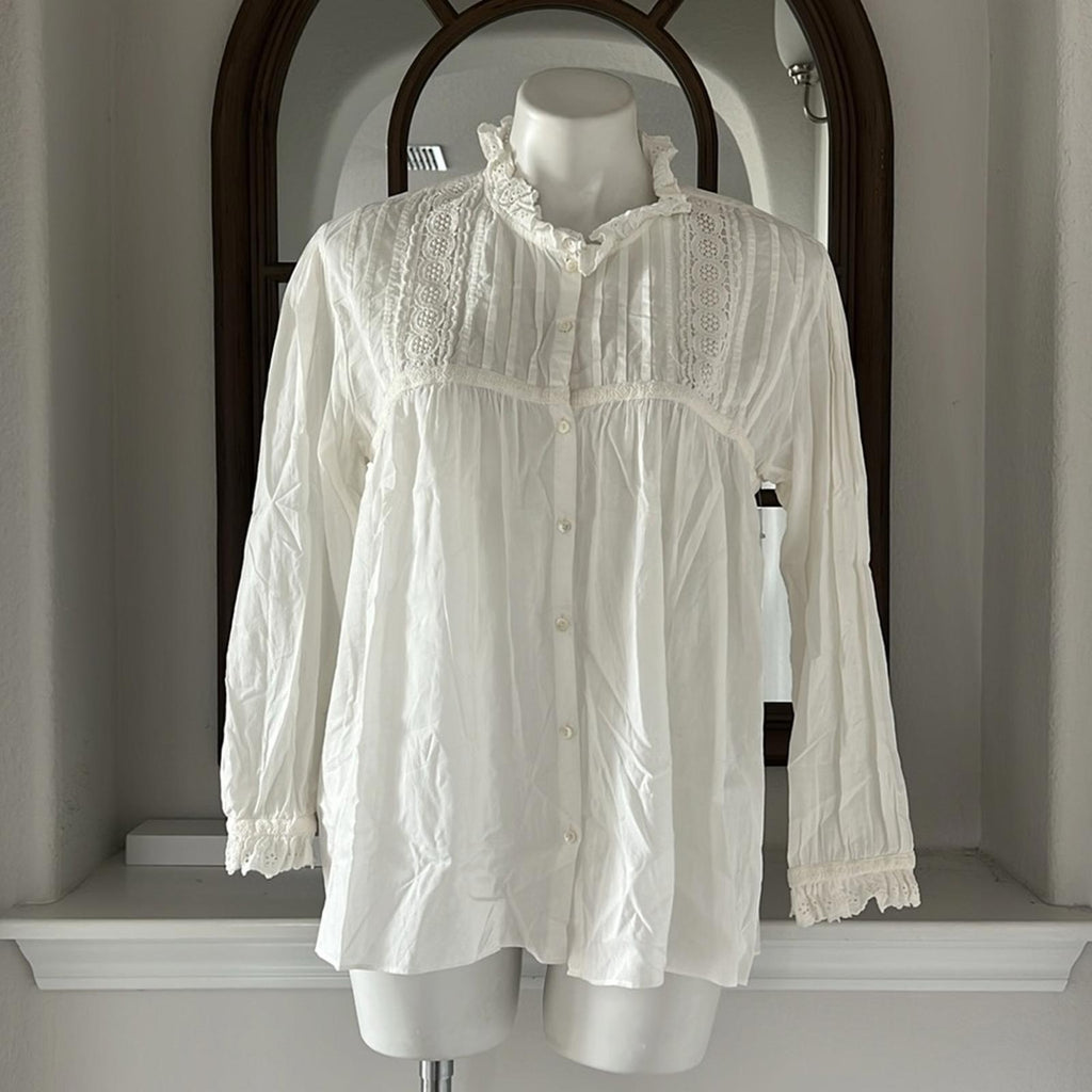 NILI LOTAN Sarah Shirt x Revolve in Ivory, Size L EXCELLENT! Retail $350