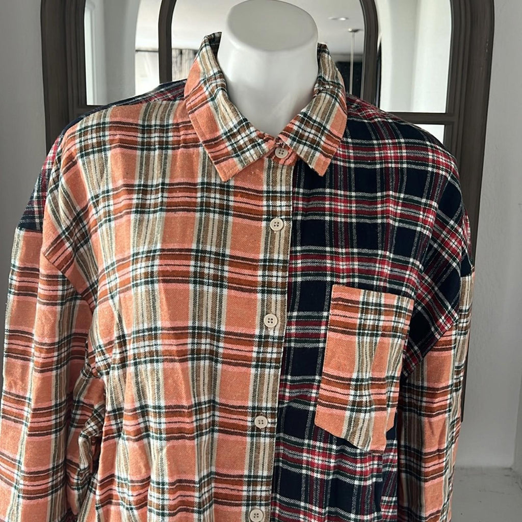 New Look Plaid Button Front Shirt, Size 2X New w/Tag