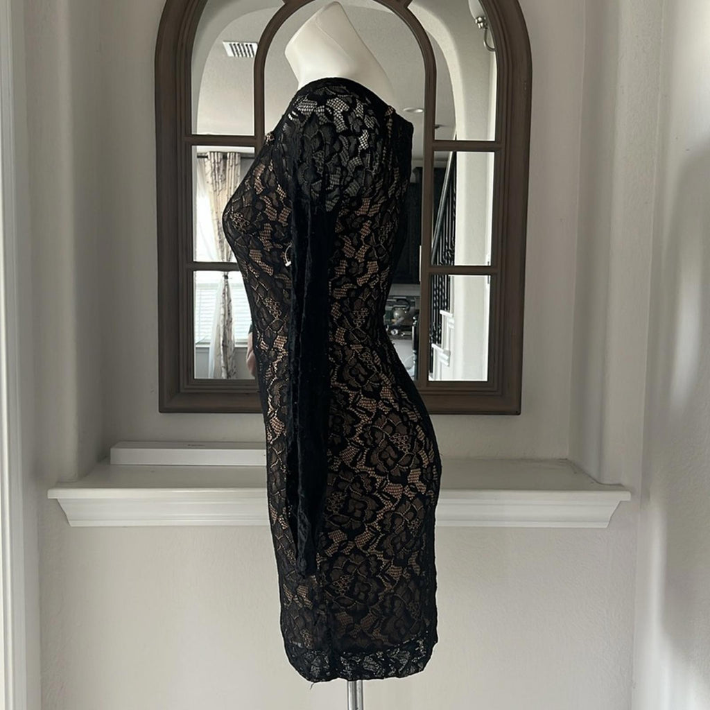 Dress the Population Esperanza Bodycon Mini Dress, Black/Nude Size S EXCELLENT