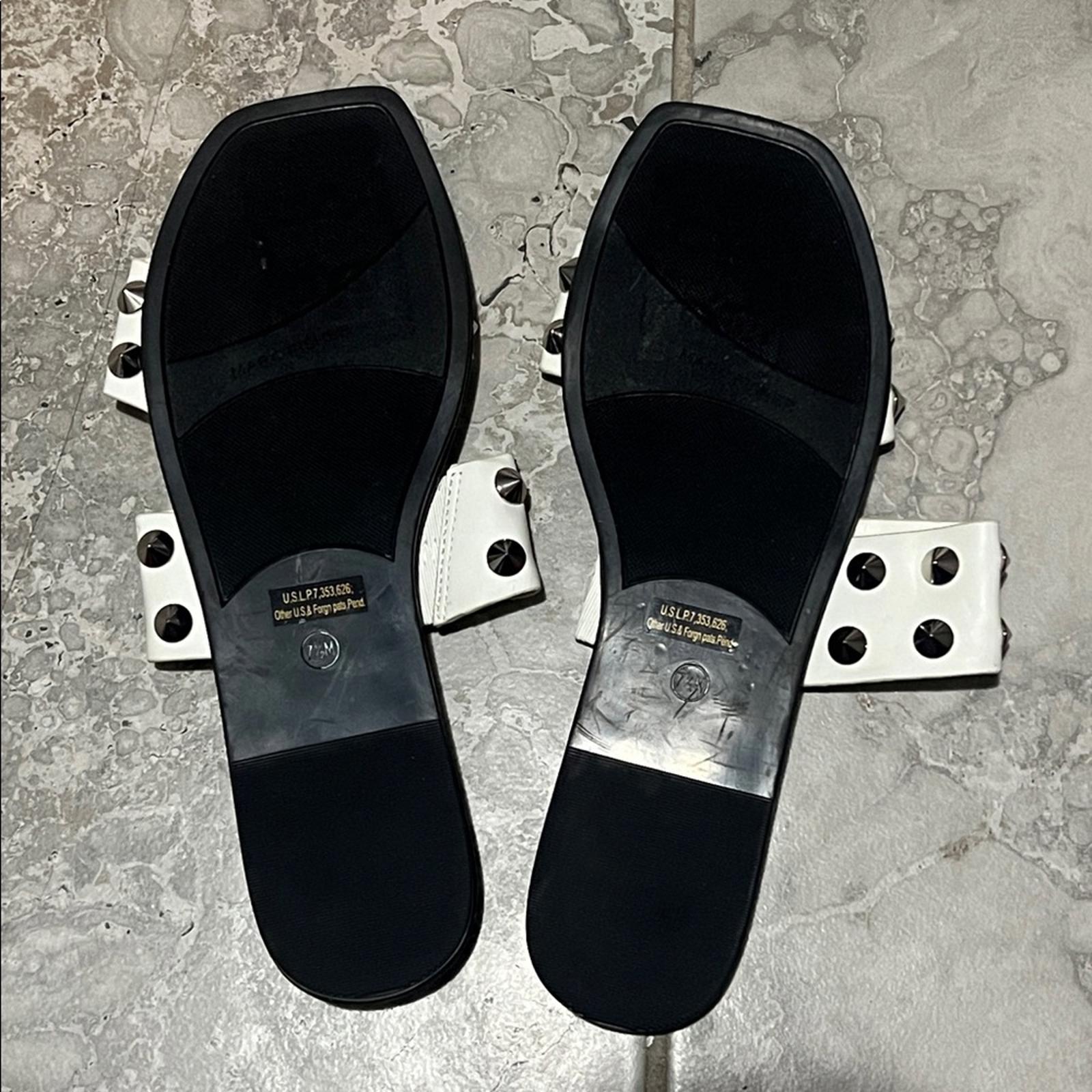 Marc Fisher Bolive Studded Slides Flat Sandals in White/Black, Size 7.5