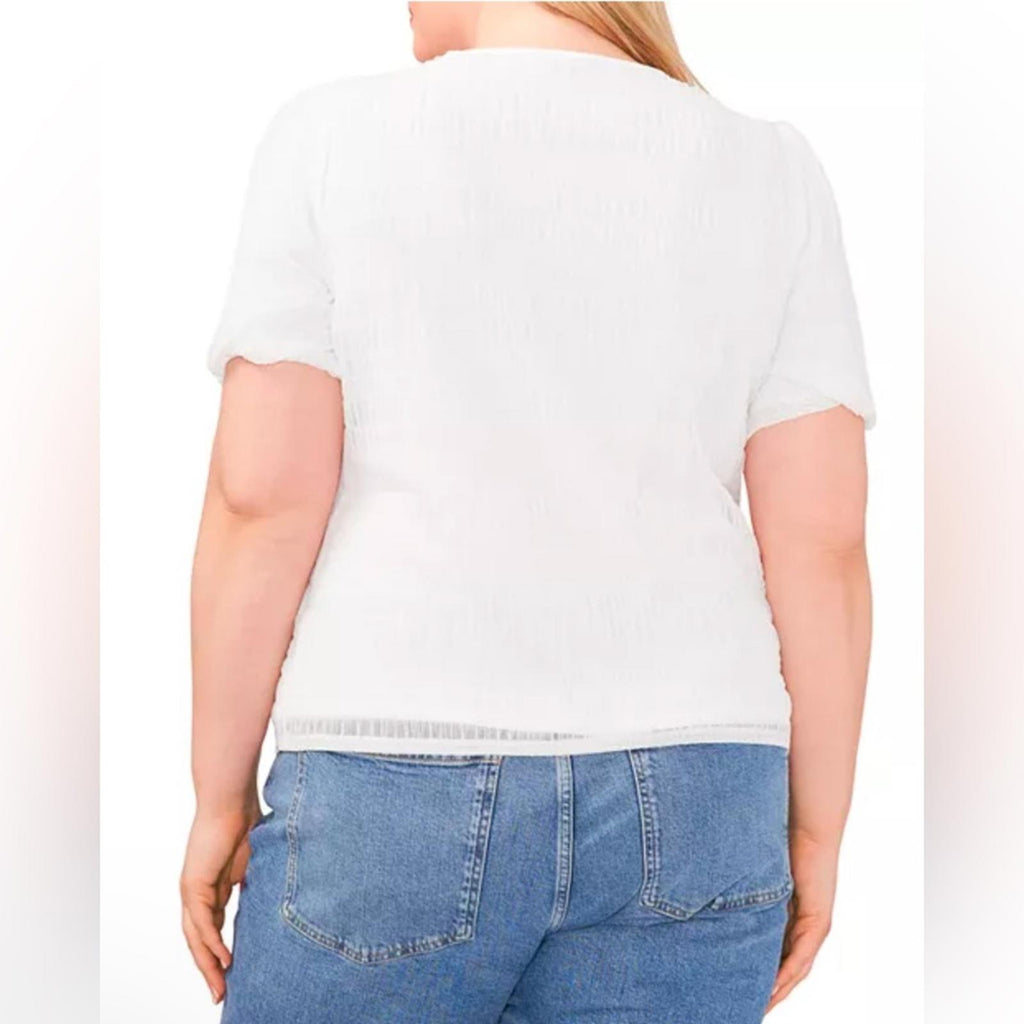 Vince Camuto Smocked Top, Blooming Brights in Ultra White Plus Size 1X NWT $99