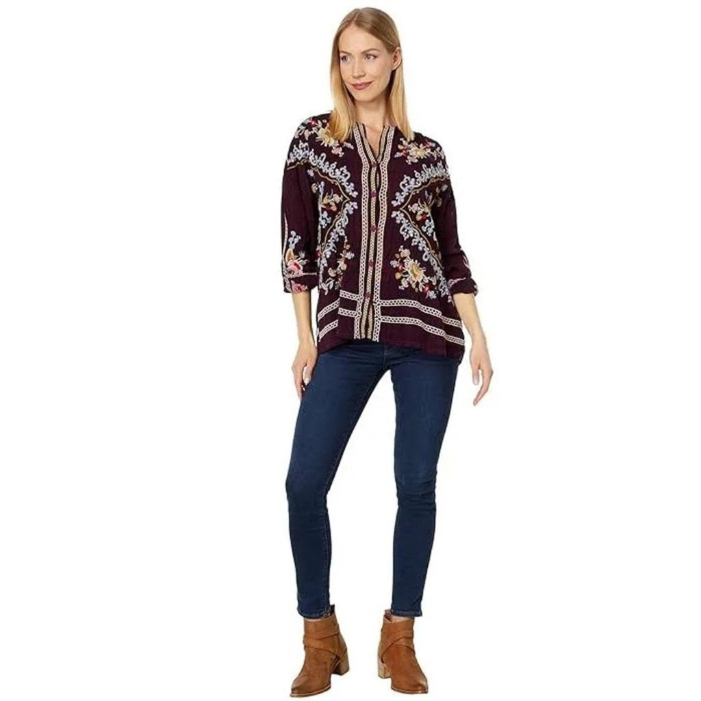 Johnny Was Carmen Button-Up Blouse in Jam, Size L, New w/Tag
