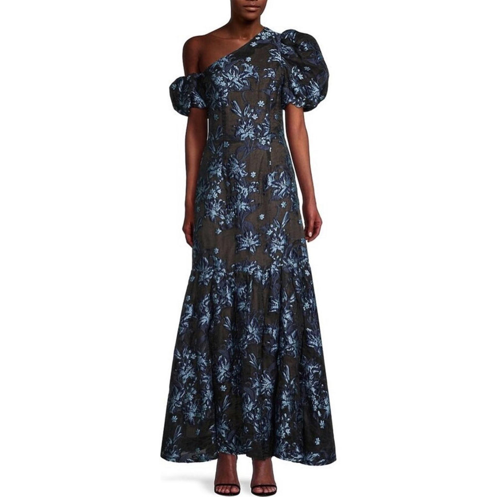 Elliatt Planetary Asymmetric Jacquard Maxi Dress, Navy/Black, New w/Tag