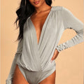 Free People Sateen Oxide Thong Bodysuit, Silver Grey Size L New w/Tag
