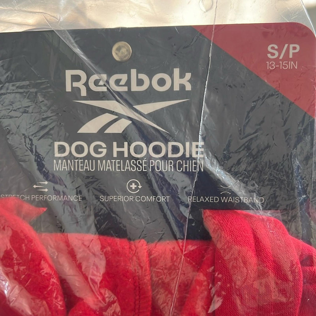 Reebok Dog Hoodie – Fleece Dog Sweater with Leash Hole in Red, Size S NEW w/Tag