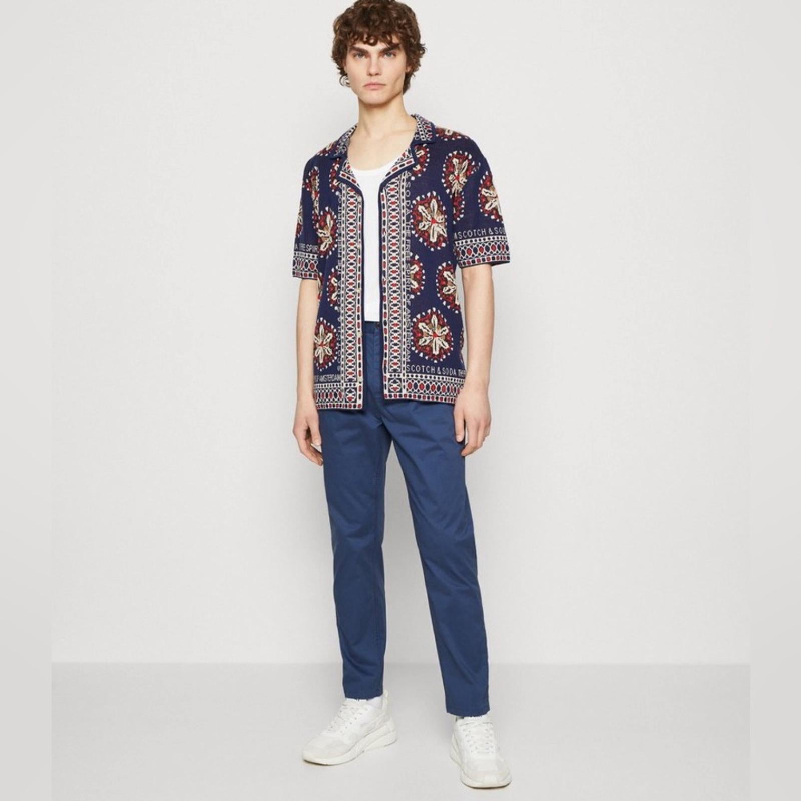 Scotch & Soda Jacquard Short-Sleeve Camp Shirt Textured Pattern Size L New w/Tag