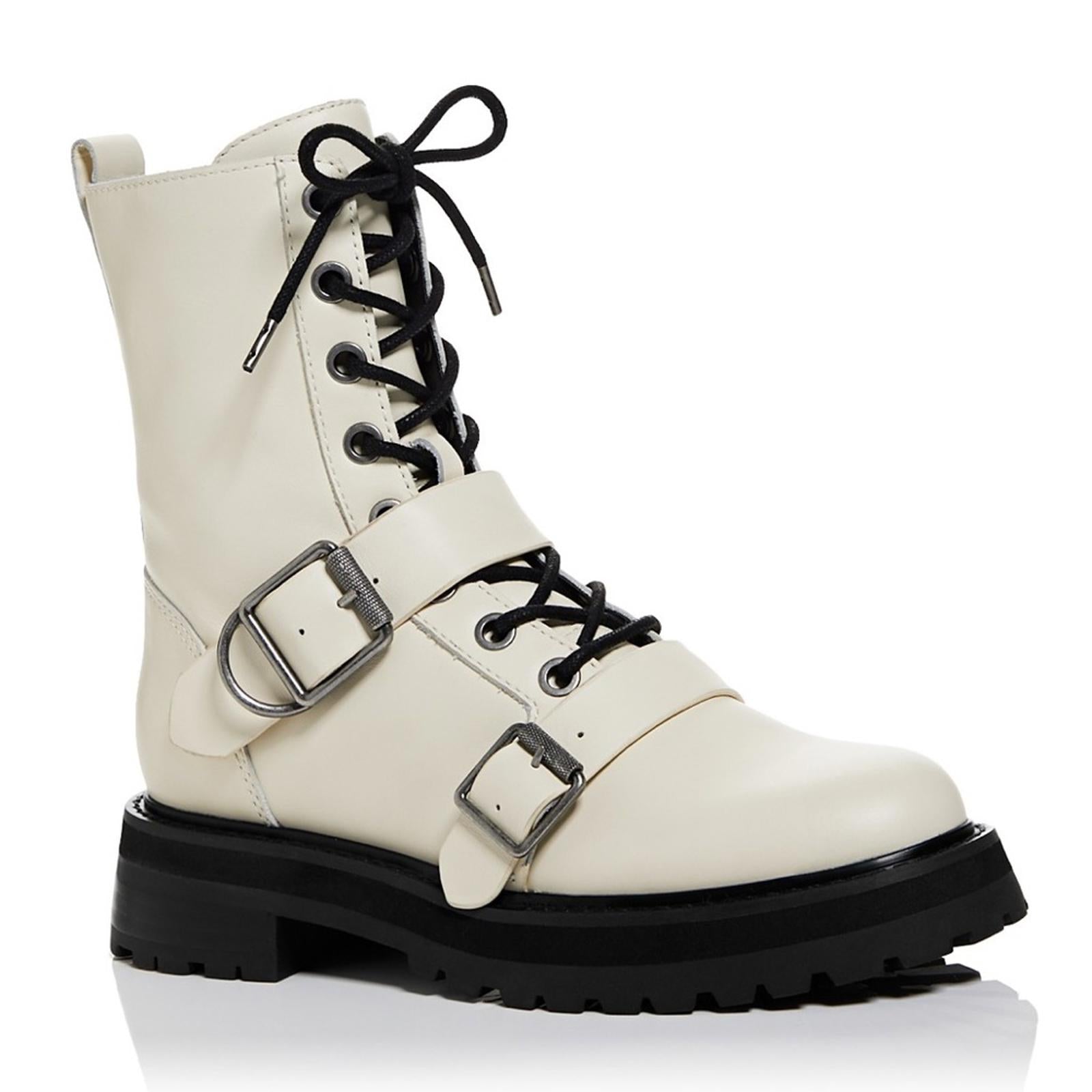Dolce Vita Ronson Off-White Leather Combat Boots, Size 8 New in Box $200