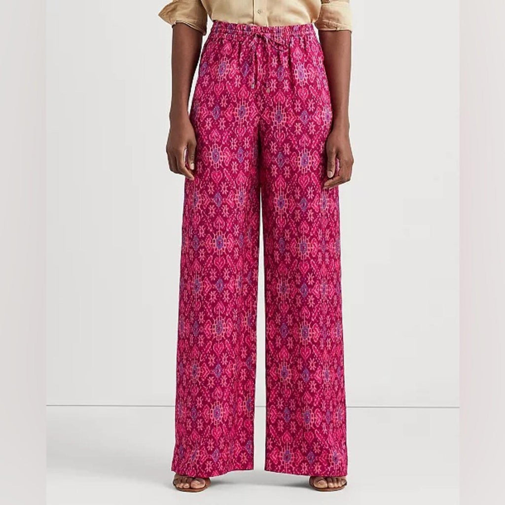 Lauren Ralph Lauren Geo-Print Satin Shantung Wide-Leg Pants, NWT, Size XL
