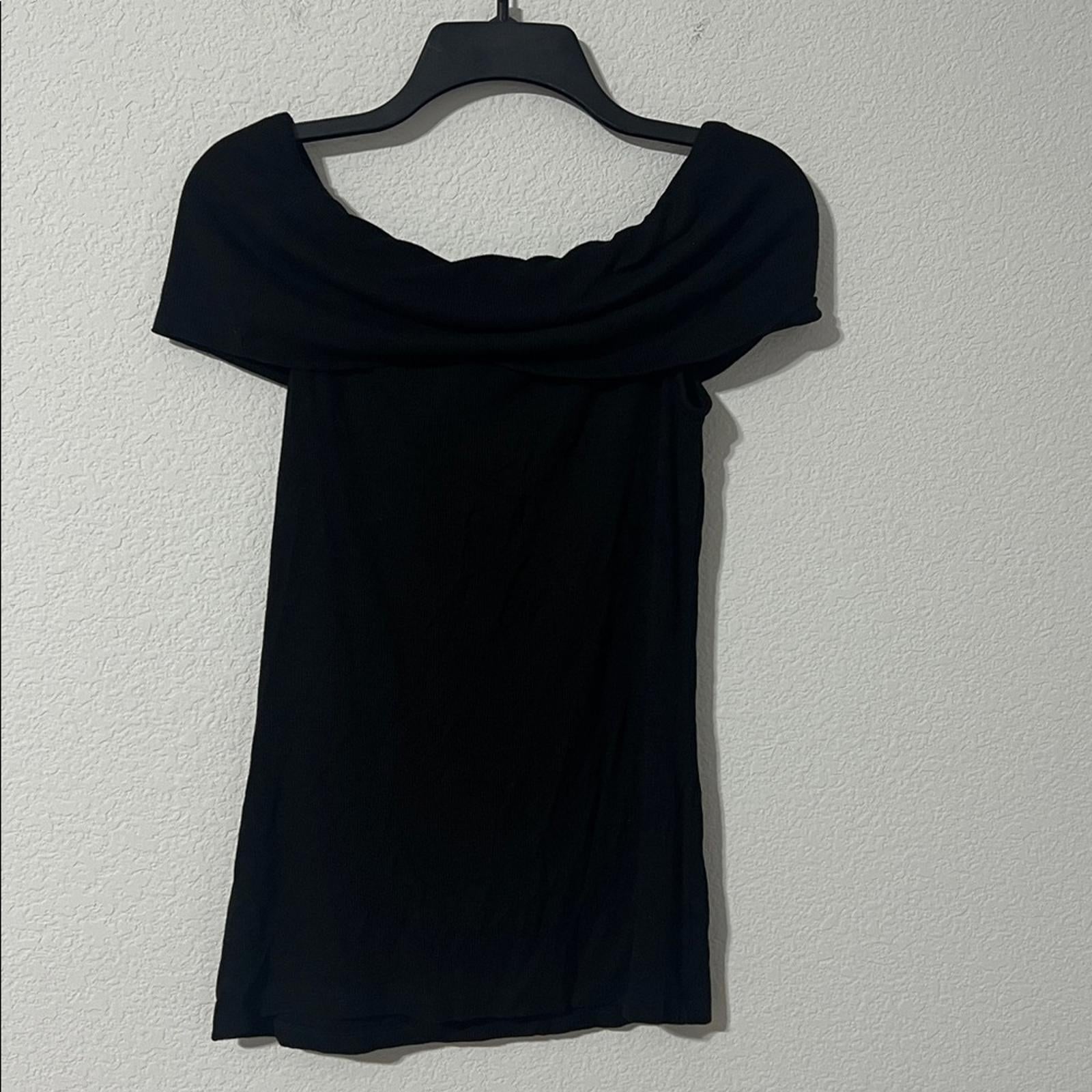 Enza Costa Ribbed Off-the-Shoulder Top in Black, Size L NEW w/Tag $175