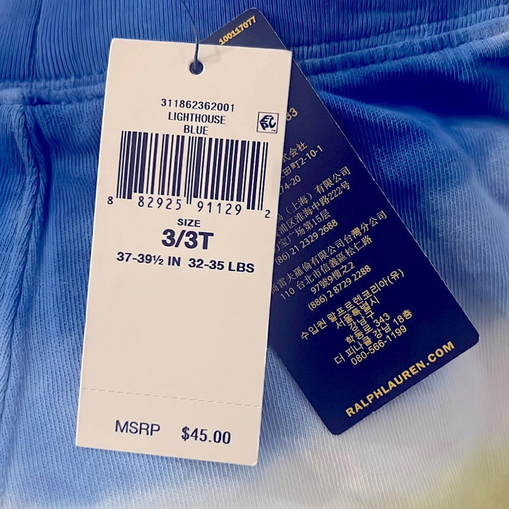 Polo Ralph Lauren Ombré Dip Dye Terry Shorts, Lighthouse Blue, NWT, Size 3/3T