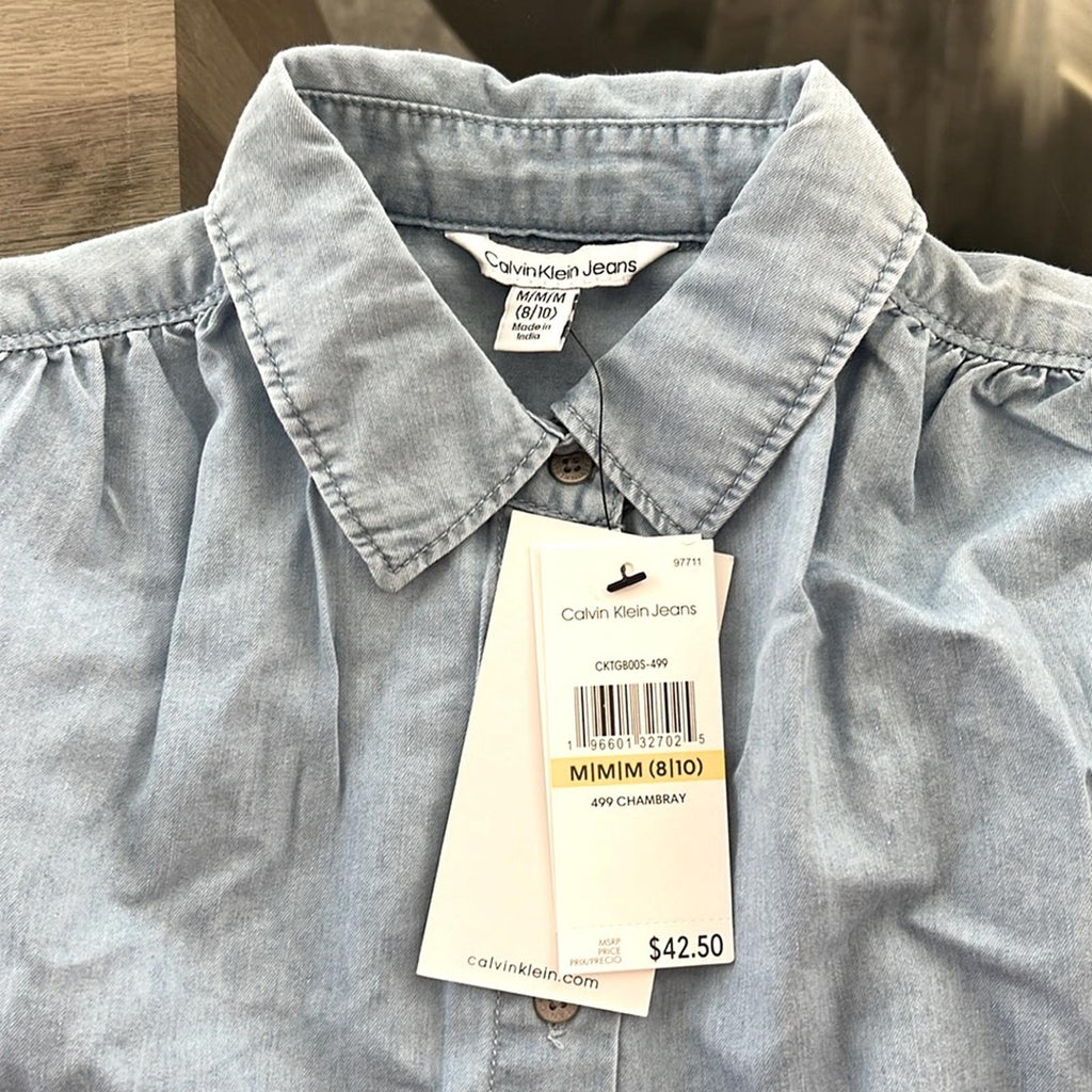 Calvin Klein Girls Relaxed Denim Button-Down Shirt, Size M (8/10) NEW Sold Out!