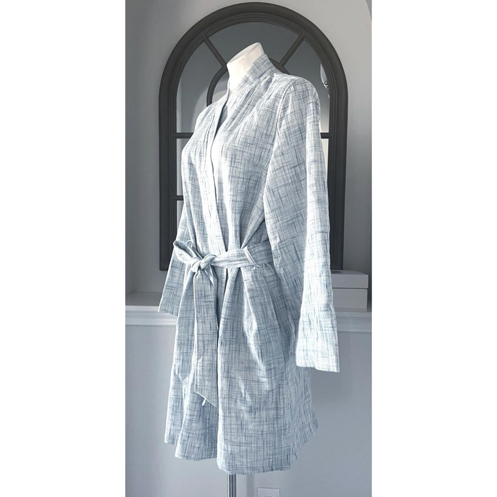 Hudson Park Collection Strié Print Waffle Bathrobe in Blue Size L/XL New w/Tag