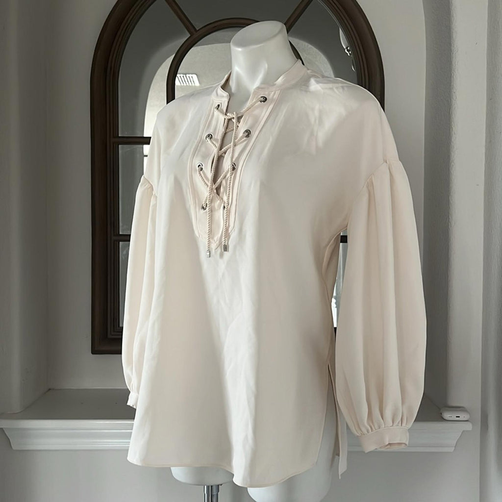 Lauren Ralph Lauren Lace-Up Double-Faced Tunic in Winter Cream, Size S New w/Tag