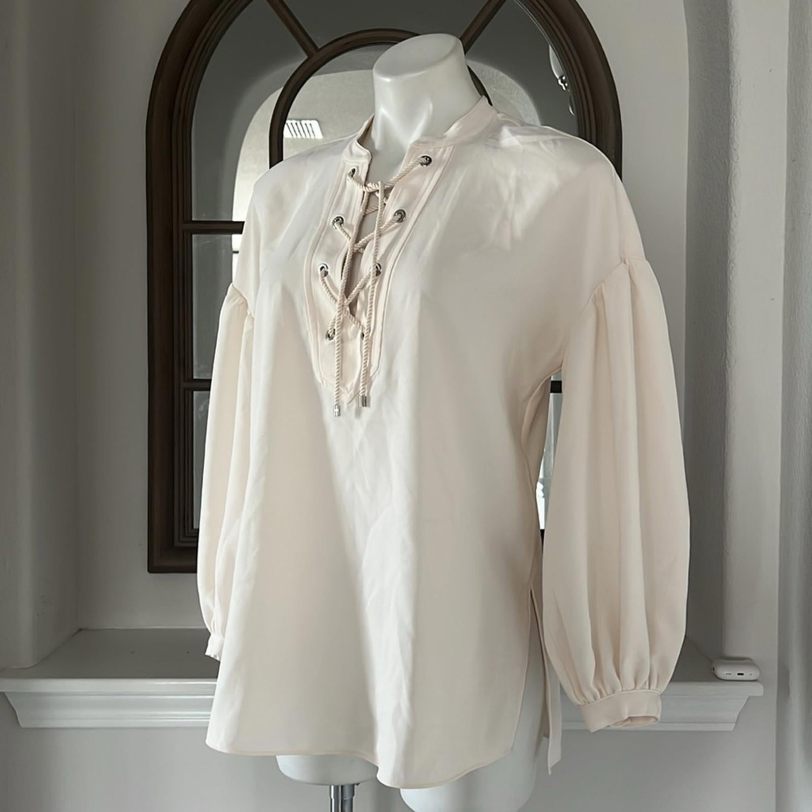Lauren Ralph Lauren Lace-Up Double-Faced Tunic in Winter Cream, Size S New w/Tag