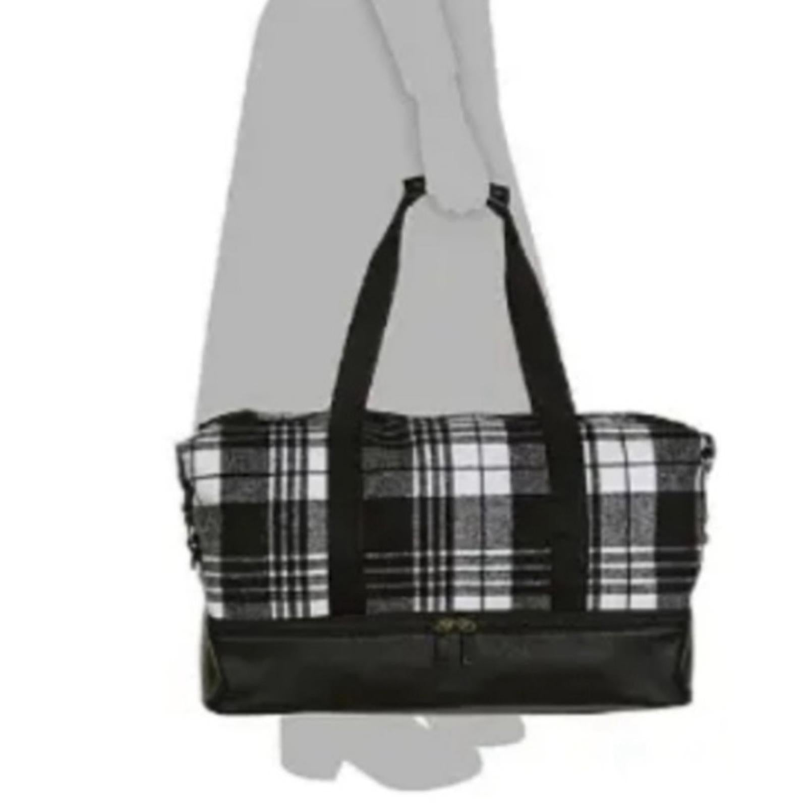 NEW Plaid Weekender Bag with Bottom Compartment in Black & White New w/Tag
