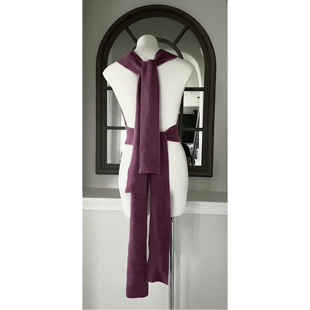 Free People Orchid Sweater Tank, Knit Tie-Back Top in Purple Size S EXCELLENT!