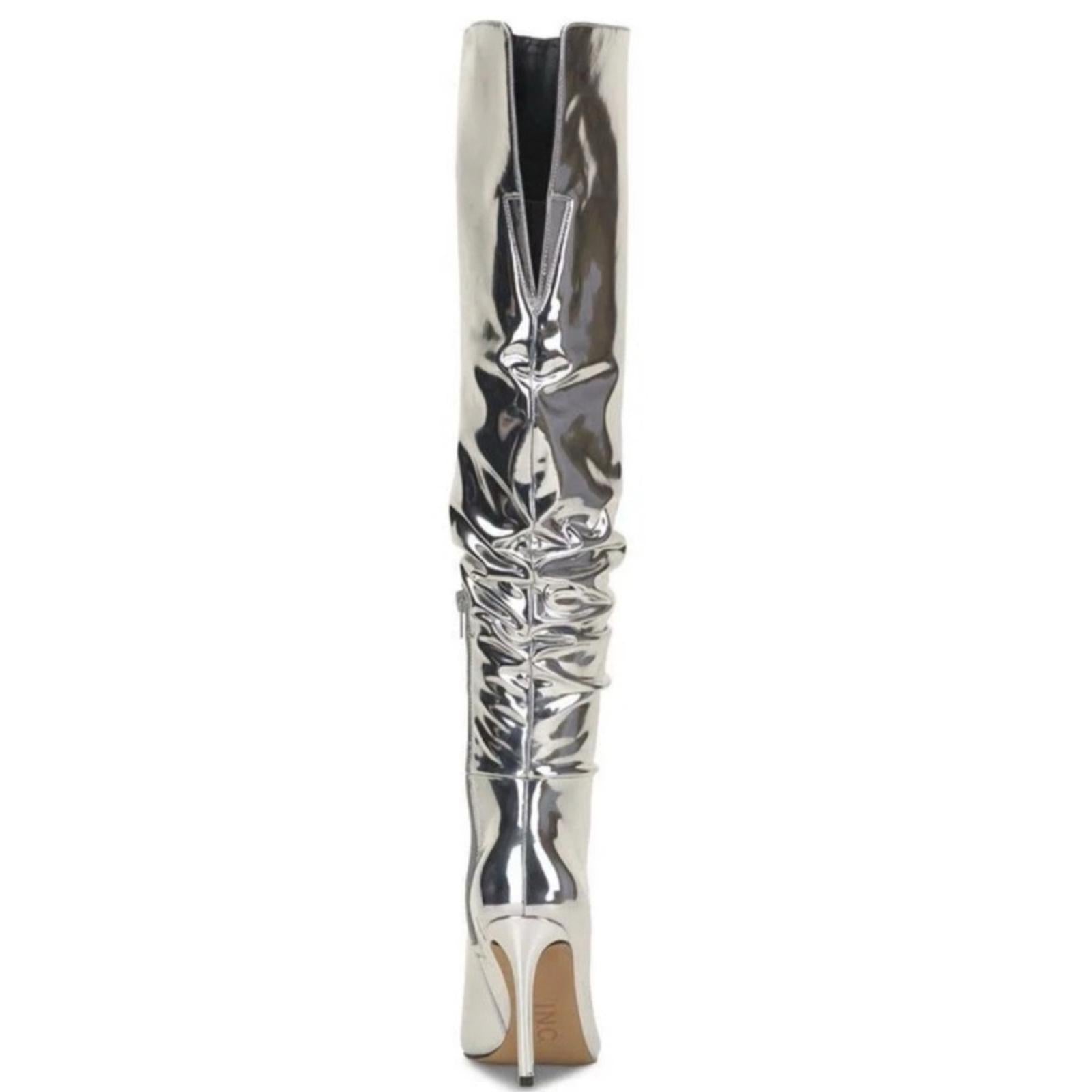 I.N.C. Iyonna Over-The-Knee Slouch Boots in Patent Silver Size 5.5 NEW $169.50