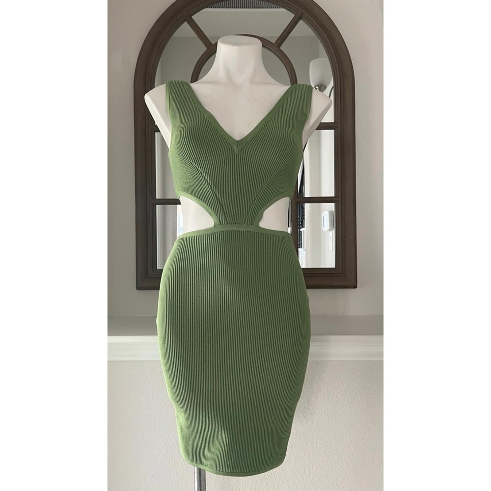 Dress the Population Cut-Out Ribbed Knit Dress, Green Size XS New w/o Tag