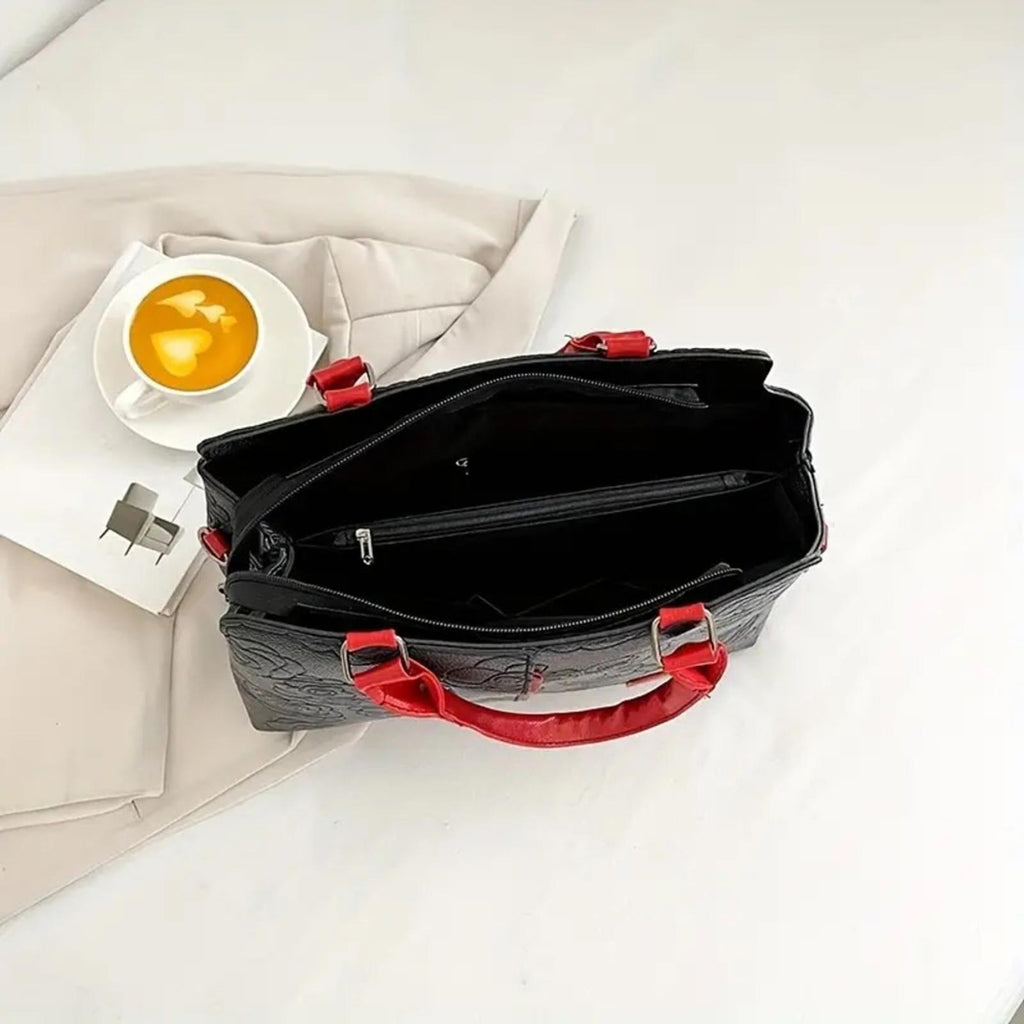 NEW JingPin Piju Faux Leather Bag, Crossbody|Shoulder Bag Black Red New w/o Tag
