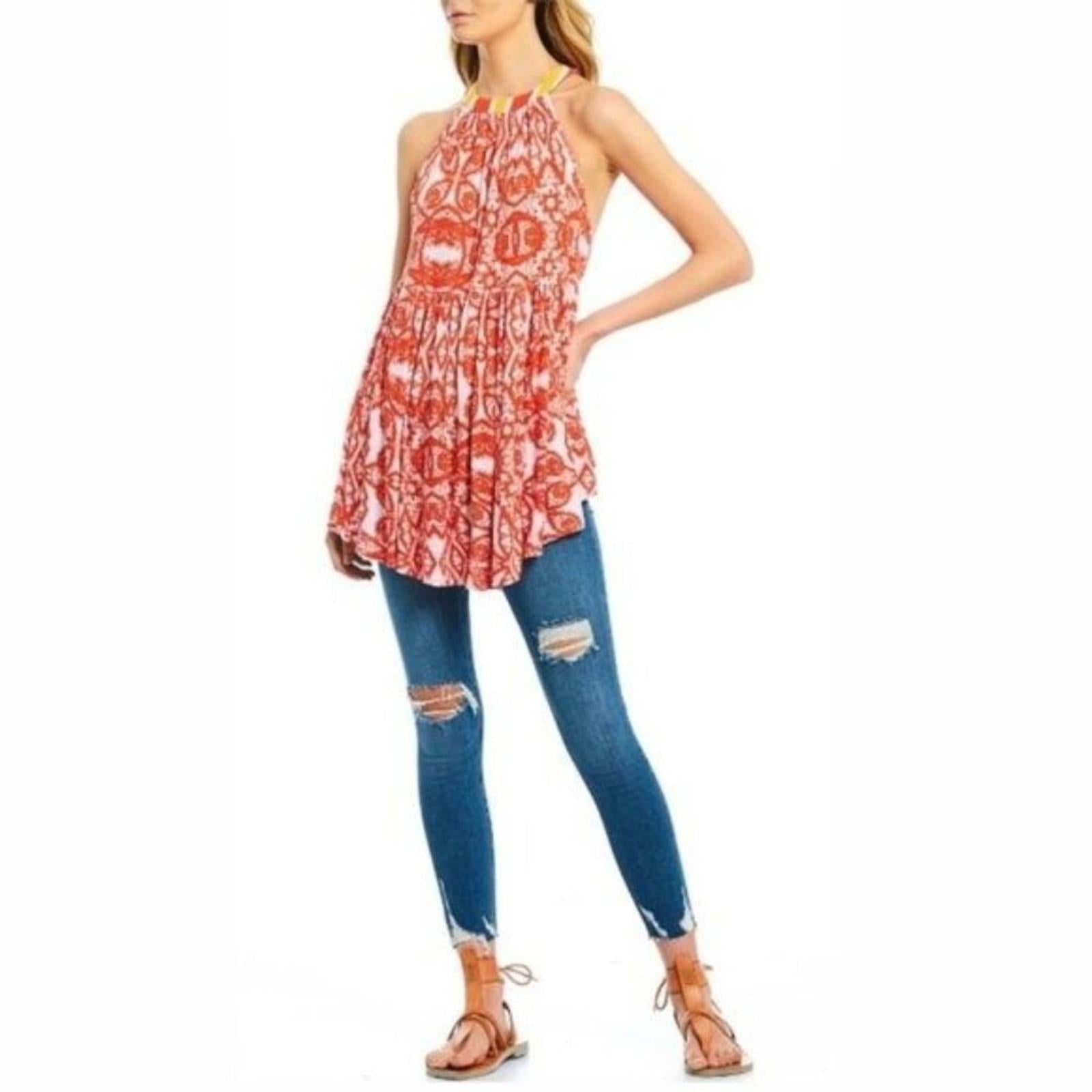 NEW Free People Halter Tunic, Linen Blend Top in Red Lavender Size S New w/Tag