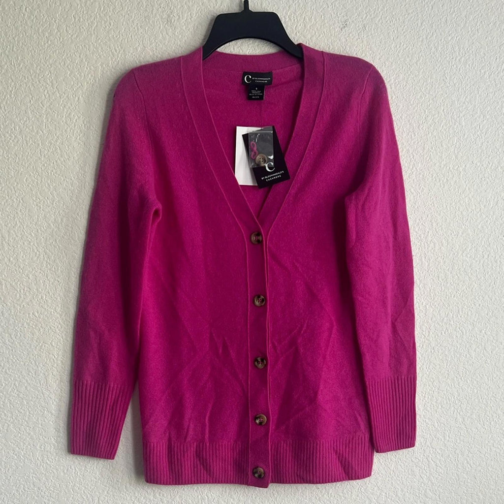 C by Bloomingdale's Cashmere Grandfather V-Neck Cardigan in Pink, Size S, NWT