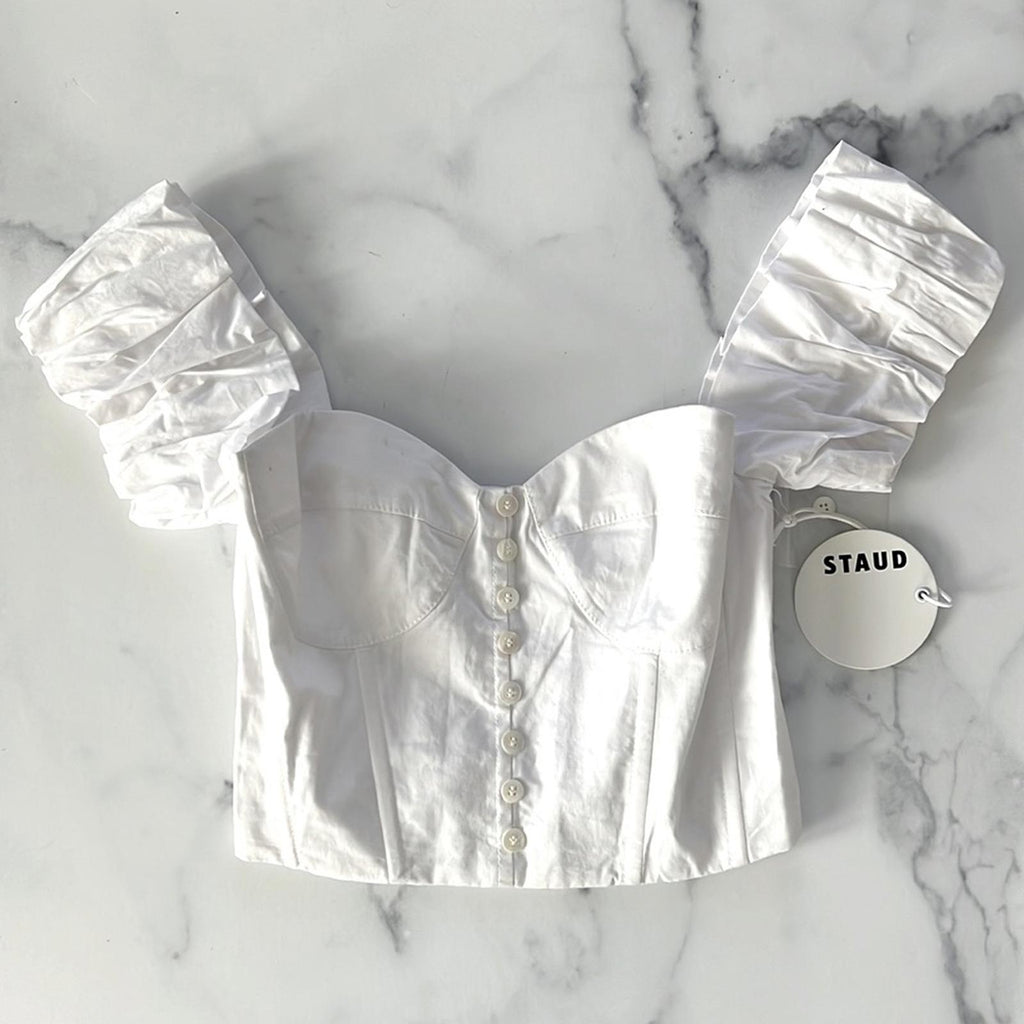 STAUD Revolve* Bouvier Crop Top in White, Size S New w/Tag Retail $245 SOLD OUT!