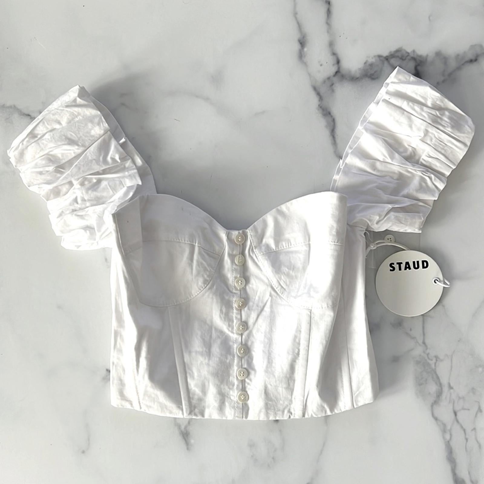 STAUD Revolve* Bouvier Crop Top in White, Size S New w/Tag Retail $245 SOLD OUT!