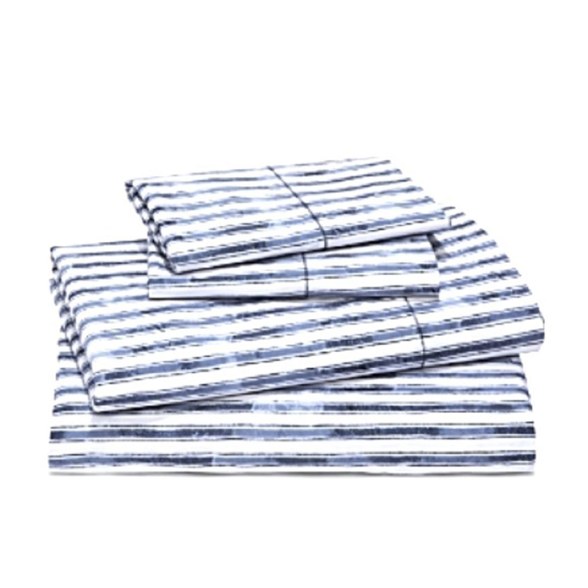 Sky Watercolor Stripe Percale Full Sheet Set, Navy White New w/Tag $175