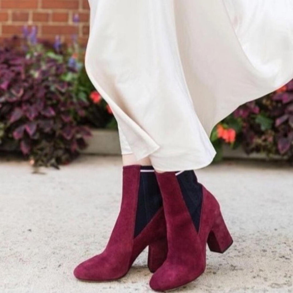 Etienne Aigner Pull-On Boots in Burgundy Suede, Size 11 NEW w/Dust Bag $328