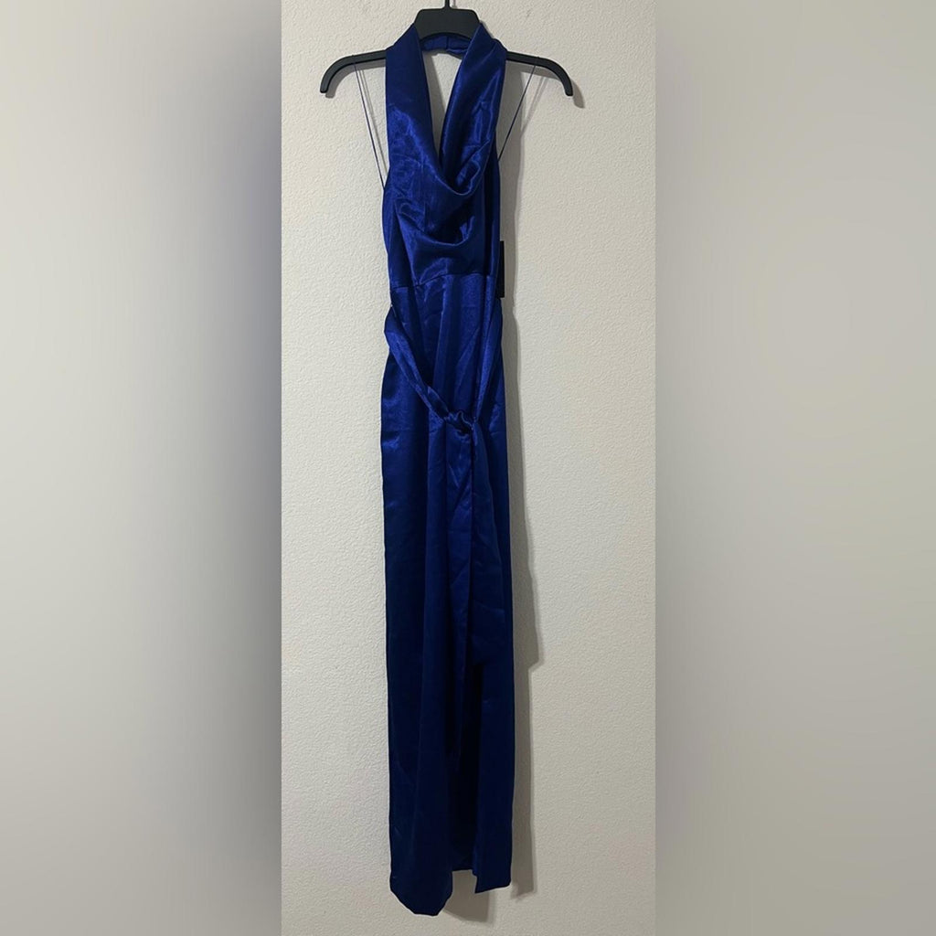 Aidan Mattox Satin Cowl Neck Gown in Royal Sapphire, Size 0 NEW w/Tag $220