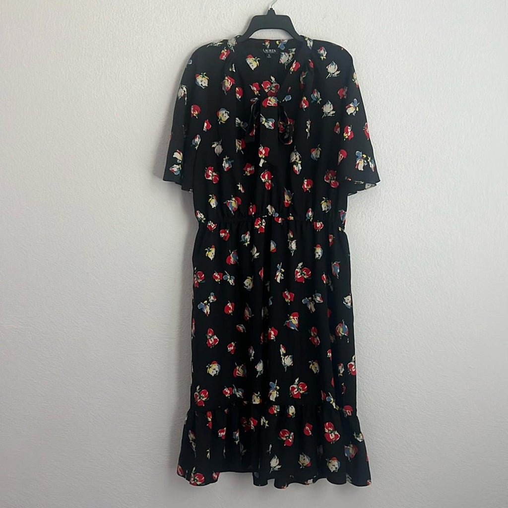 Lauren Ralph Lauren Floral Crepe Tie-Neck Dress, Size 14 EXCELLENT! Retail $155