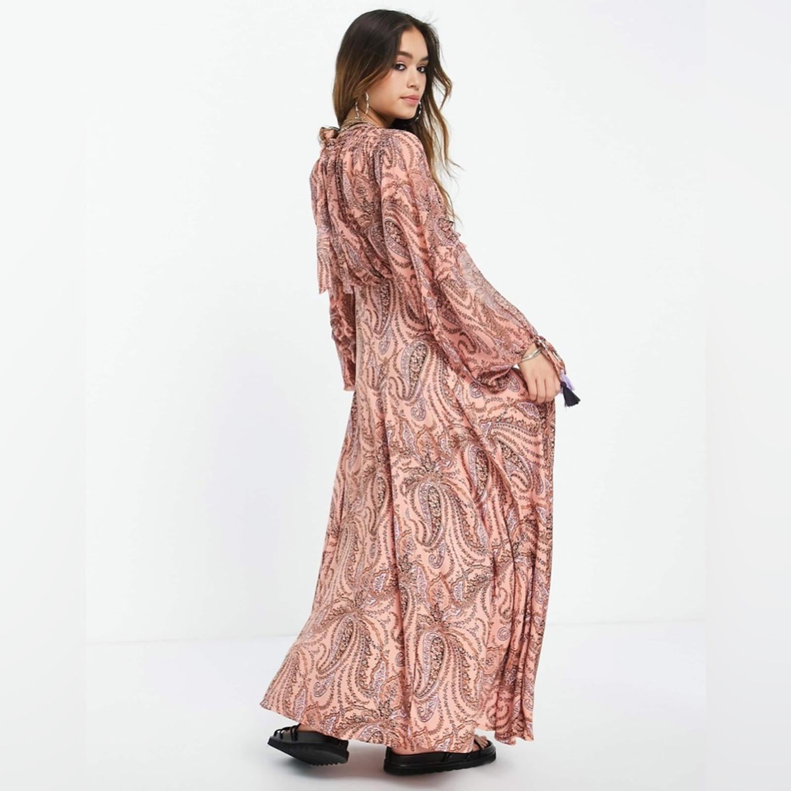 Free People Mirage Boho Printed Maxi Dress in Orange Maxikjole Size 4 NEW $198