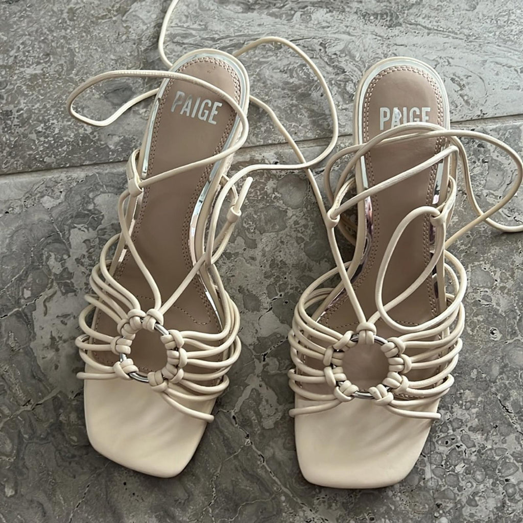 Paige Sierra Wedge Strappy Sandals in Bone, Size 8 NEW w/o Box - Online for $278