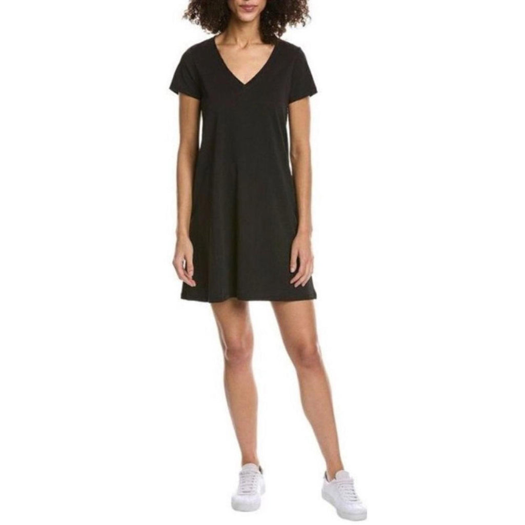 ATM Cotton Jersey V-Neck Mini T-Shirt Dress in Black, Size XS NEW w/Tag $195