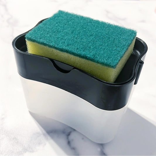 Dish Soap Dispenser & Sponge Holder for Kitchen Sink + Sponge, 13oz, Plastic NEW
