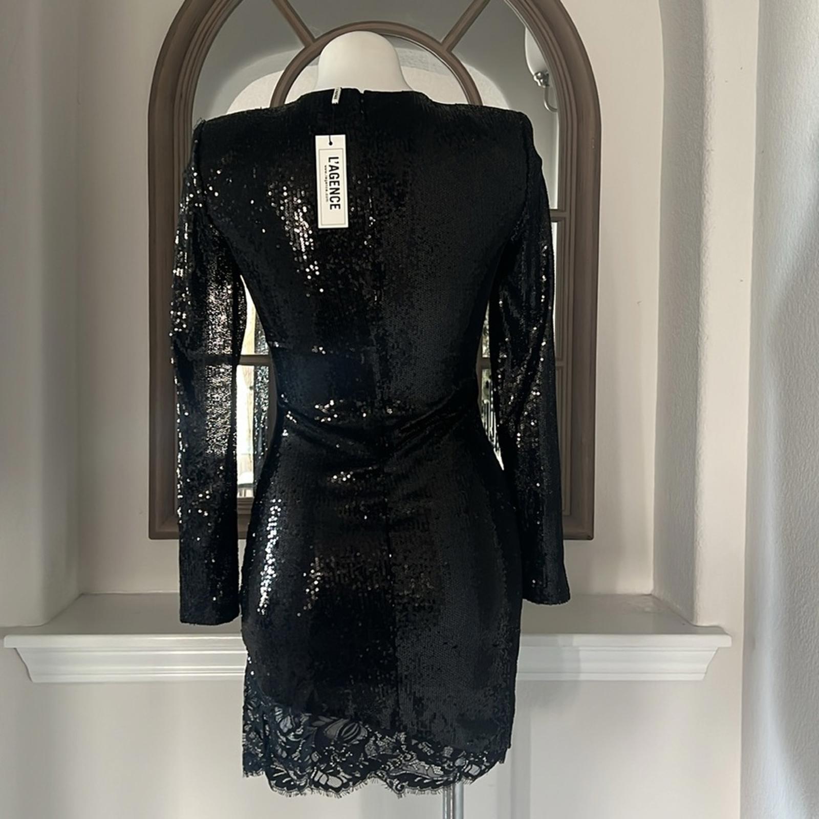 L'Agence "Alba" Sequin-Embellished Mini Dress w/Padded Shoulders Size 2 NWT $495