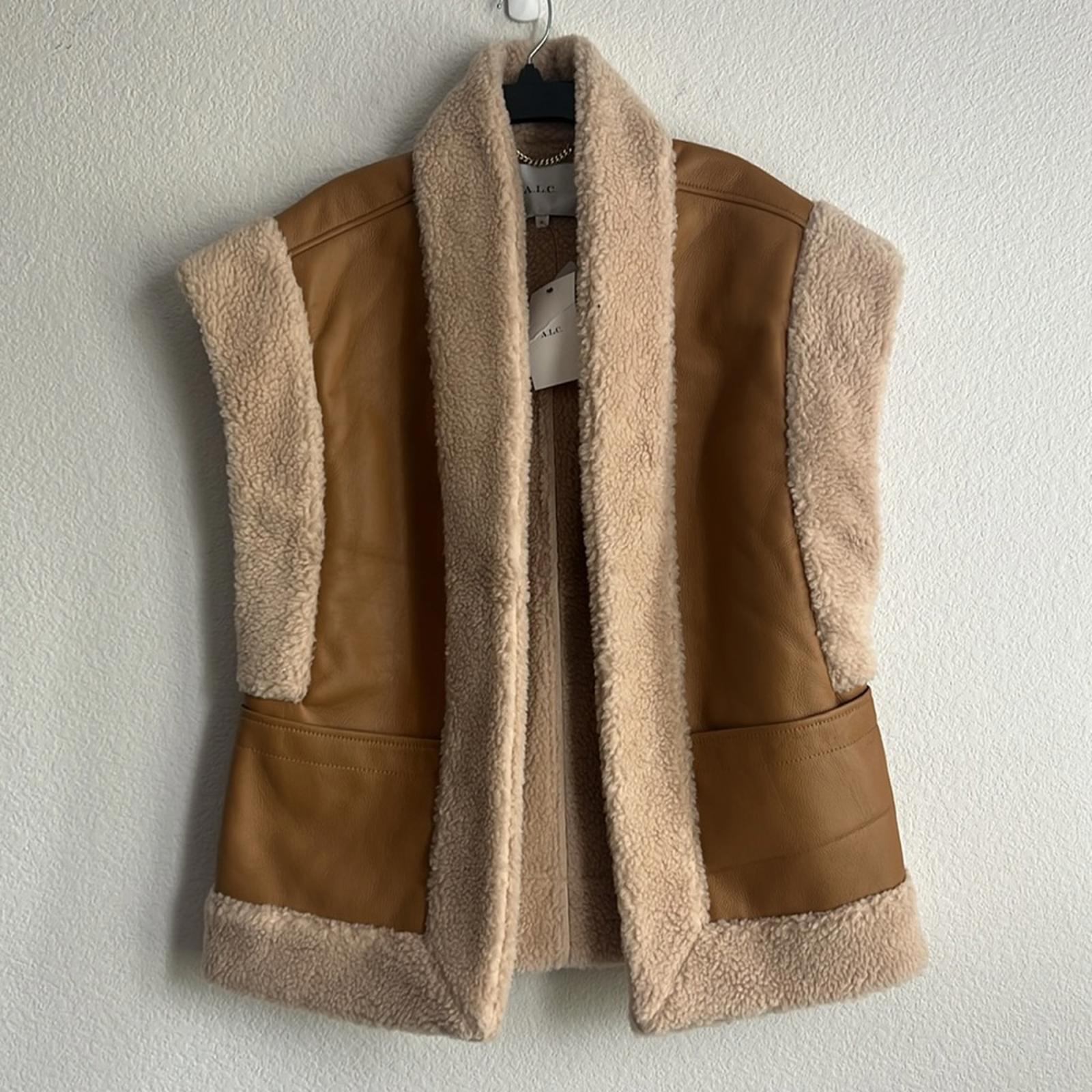 A.L.C. Sutton Faux Shearling Vest in Tan/Cream, Size XL NEW w/Tag
