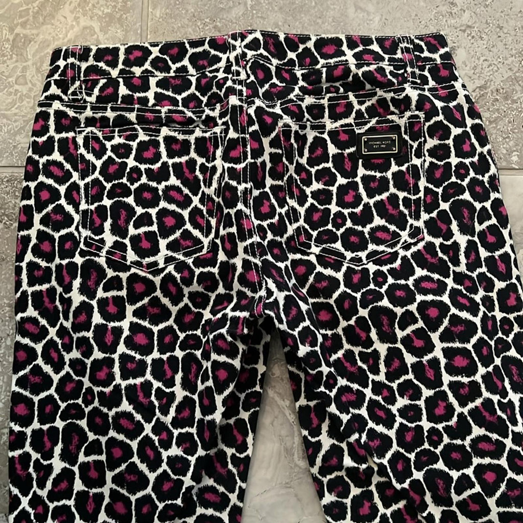 Michael Kors Animal Print Skinny Jeans, Black/ Purple/ White Size 2