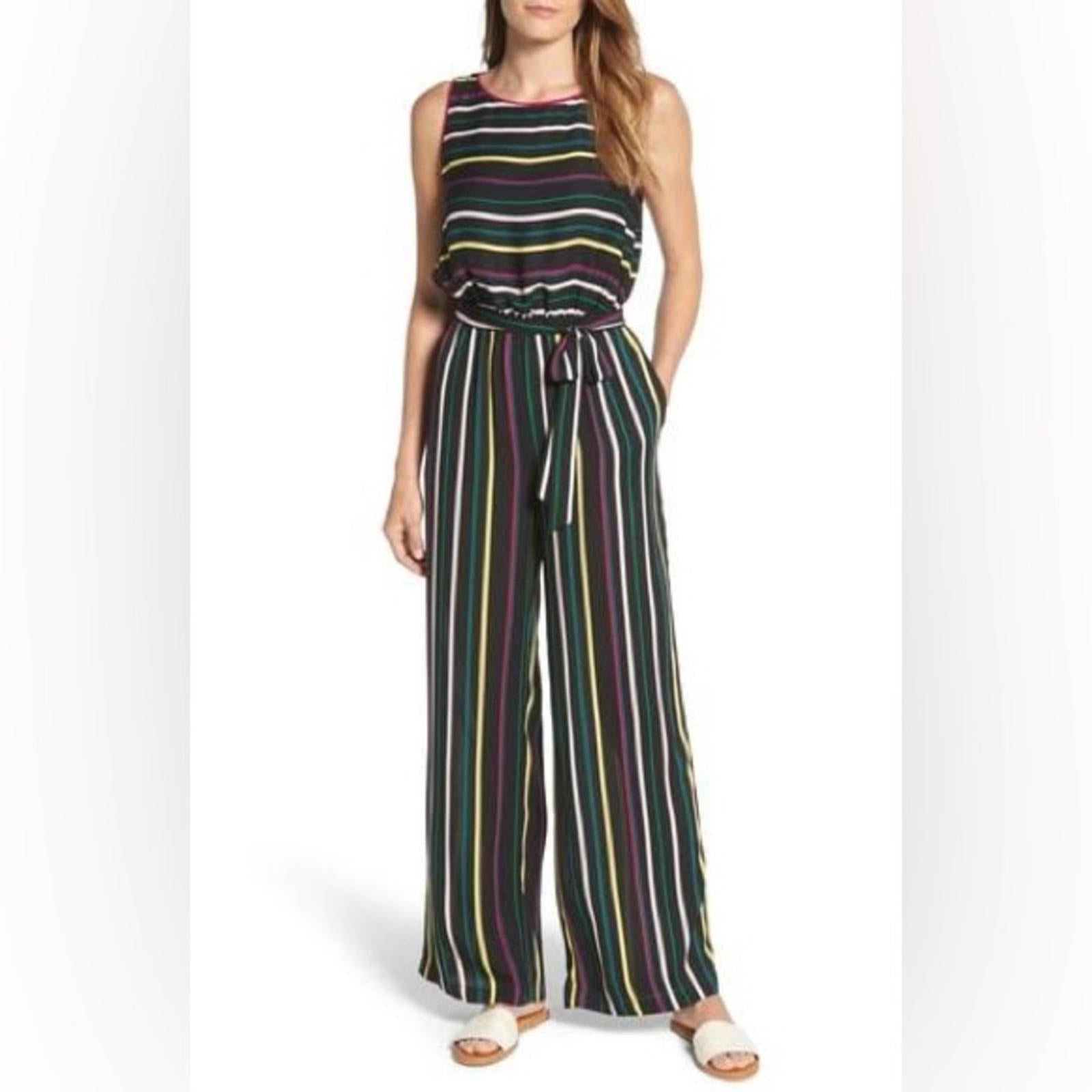 Vince Camuto Striped Jumpsuit in Black Multi, Size XL
