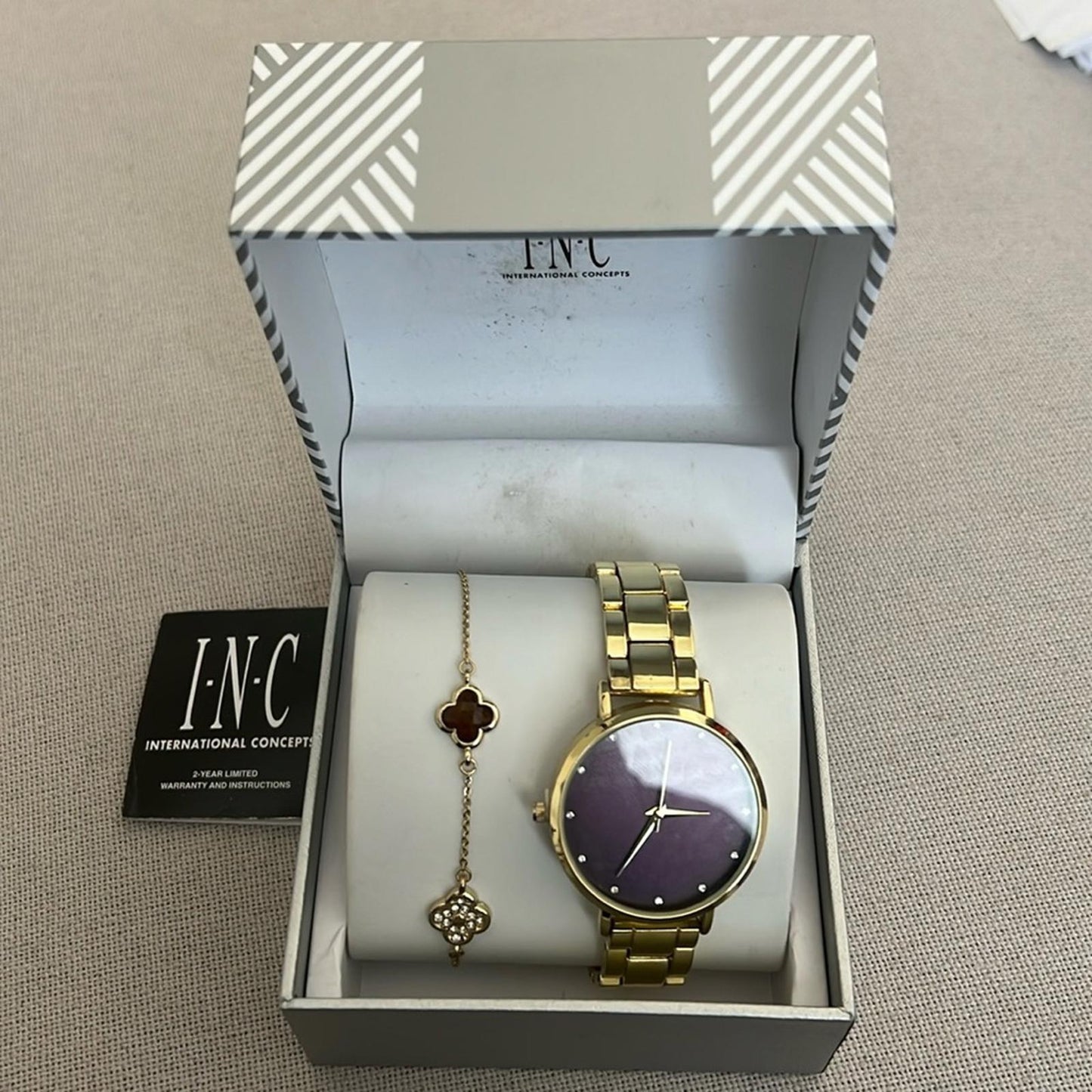 INC Gold-Tone Bracelet Watch 38mm & Bracelet Set, New in Box